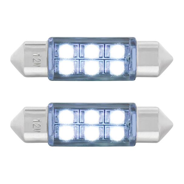6 SMD High Power Micro LED 6418/6461-36mm Dome Light Bulb - White (2-Pack)