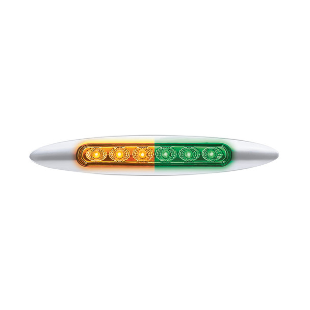Double Fury 6 LED 6" Dual Function Marker Light With Chrome Bezel-Amber & Green/Clear Lens