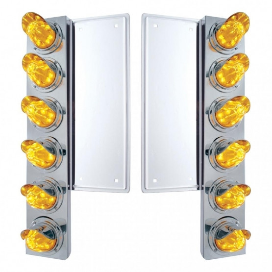 FL SS Front Air Cleaner Bracket With 12X 11 LED Watermelon Lights & Visors -Amber LED & Lens