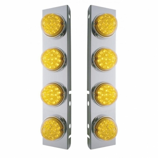 SS Front Air Cleaner Bracket With 8X 17 Amber LED Dual Function Reflector Lights & SS Bezels For Peterbilt-Amber Lens