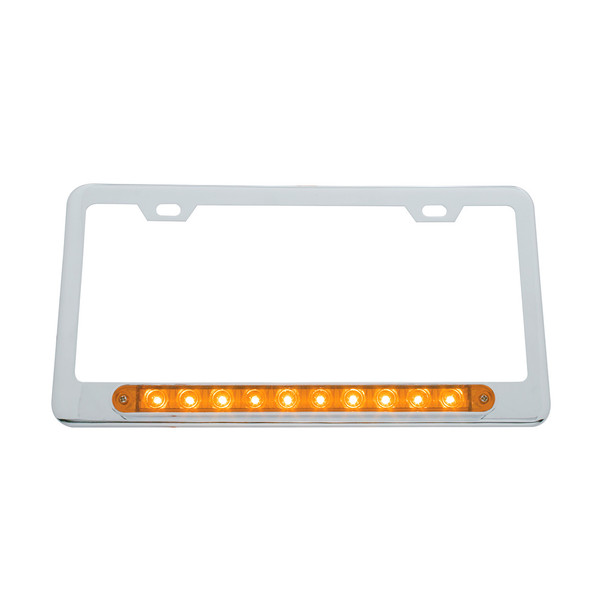 Chrome License Plate Frame With 10 LED 9" Light Bar - Amber LED/Amber Lens