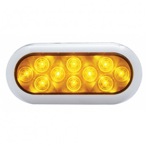 10 LED 6" Oval Flange Mount Turn Signal Light With Bezel - Amber LED/Amber Lens
