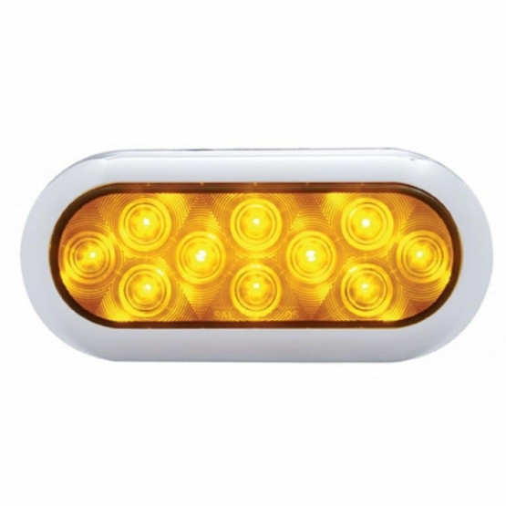 10 LED 6" Oval Flange Mount Turn Signal Light With Bezel - Amber LED/Amber Lens (Bulk)