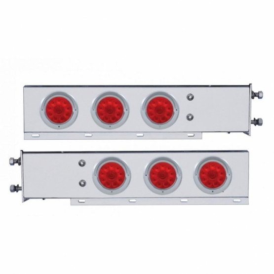 3-3/4" Bolt Pattern Deluxe SS Spring Loaded Bar W/6X 10 LED 4" Lights & Visors -Red LED & Lens (Pair)