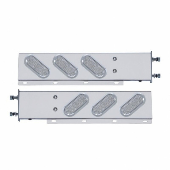 3-3/4" Bolt Pattern SS Spring Loaded Bar With 6" Oval 19 LED Lights & Visors -Red LED/Clear Lens (Pair)