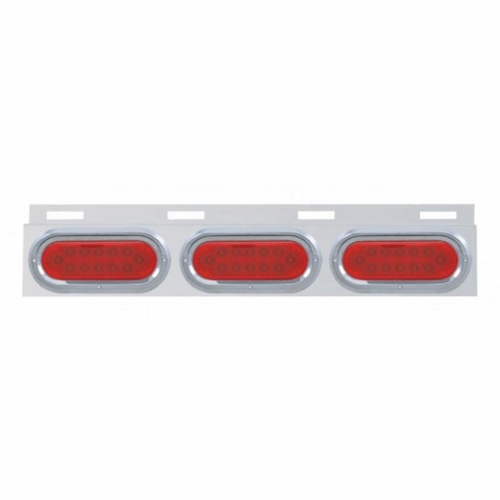 Stainless Top Mud Flap Plate With Three 12 LED Lights & Visor - Red LED/Red Lens (Each)