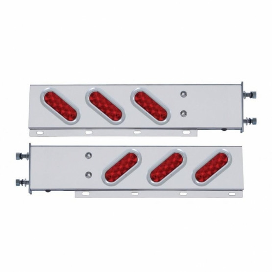 3-3/4" Bolt Pattern SS Spring Loaded Bar With 6 Oval 10 LED Lights & Bezel -Red LED & Lens (Pair)