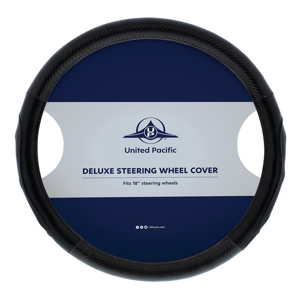 18" Carbon Fiber Pattern Steering Wheel Cover - Black Stitching