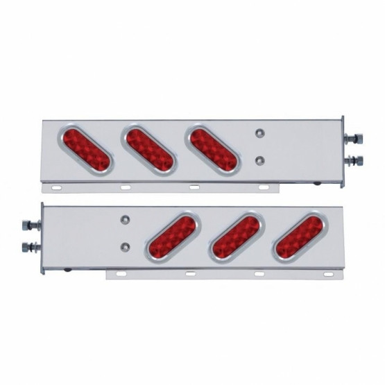 2.5" Bolt Pattern SS Spring Loaded Bar With 6 Oval 10 LED Lights & Visors -Red LED & Lens (Pair)