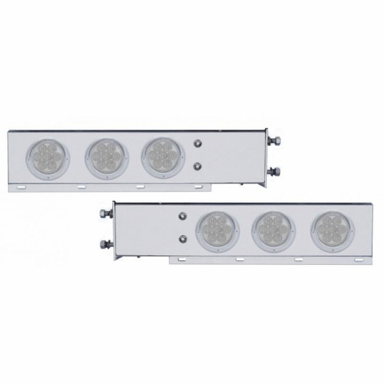 3-3/4" Bolt Pattern Chrome Spring Loaded Bar With 6X 4" 7 Red LED Lights & Visors - Clear Lens (Pair)