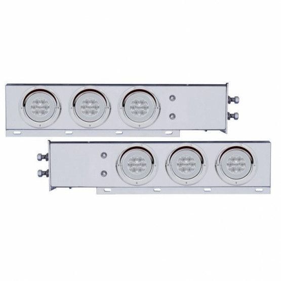 2" Bolt Pattern SS Spring Loaded Bar With 6X 21 LED 4" GloLight & Visors -Red LED/Clear Lens (Pair)