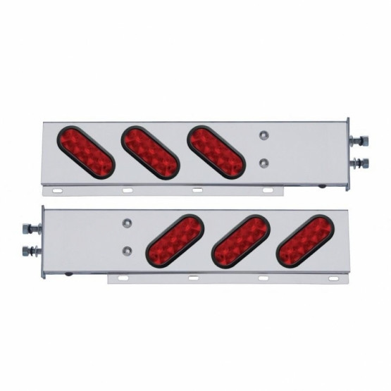 2.5" Bolt Pattern SS Spring Loaded Bar With 6 Oval 10 LED Lights -Red LED & Lens (Pair)