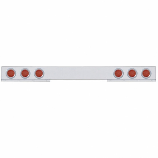 Stainless 1 Piece Rear Light Bar With 6X 12 LED 4" Reflector Lights & Bezels - Red LED/Red Lens