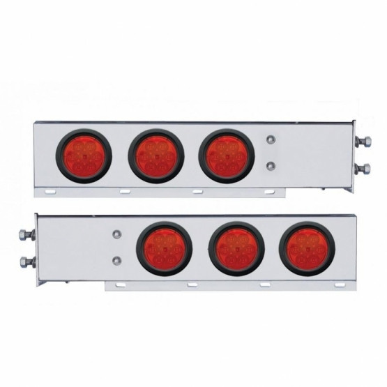 2.5" Bolt Pattern Chrome Spring Loaded Bar W/6X 4" 7 LED Lights -Red LED & Lens (Pair)
