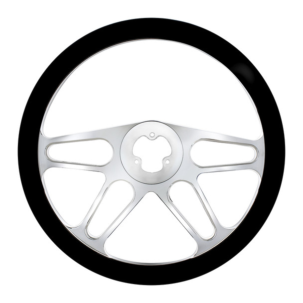 18" Chrome Aluminum "4-Spoke" Style Steering Wheel With Black Leather Rim