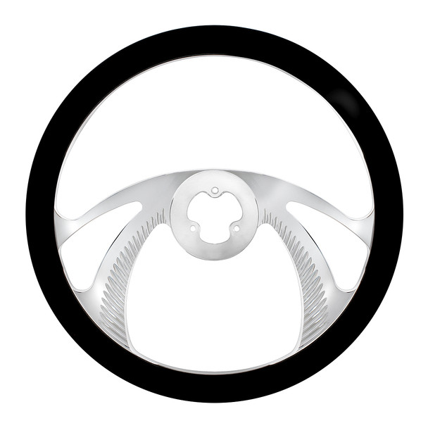18" Chrome Aluminum "Scorpion" Style Steering Wheel With Black Leather Rim
