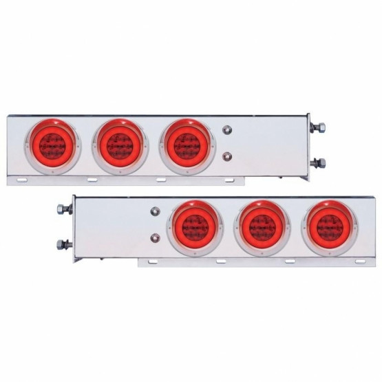 3-3/4" Bolt Pattern Deluxe SS Spring Loaded Bar W/6X 21 Red LED 4" GloLight & Visors -Red Lens (Pair)