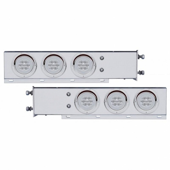 3-3/4" Bolt Pattern SS Spring Loaded Bar With 6X 21 LED 4" GloLight & Visors -Red LED/Clear Lens (Pair)