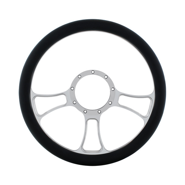 14" Chrome Aluminum Blade Style Steering Wheel With Black Engineered Leather Grip