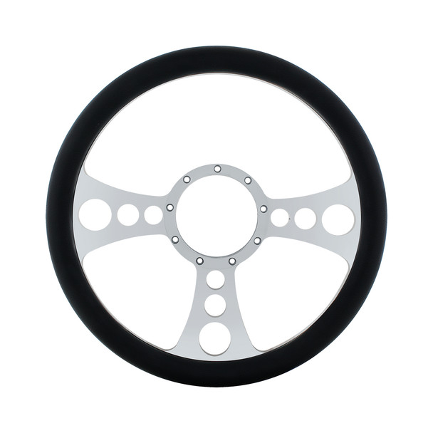 14" Chrome Aluminum Chopper Style Steering Wheel With Black Engineered Leather Grip