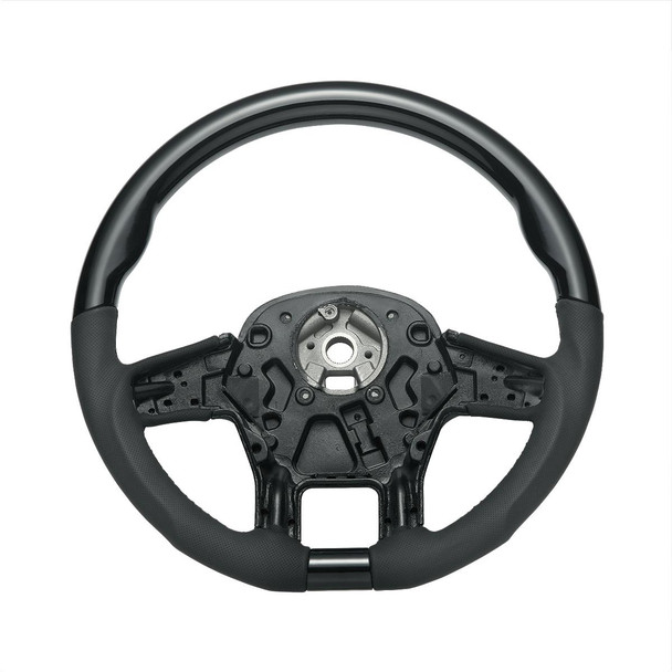 18" YourGrip Leather & Wood Candy Color Steering Wheel For 2012-2021 PB 579&2013-2021 KW T680-Glossy Black