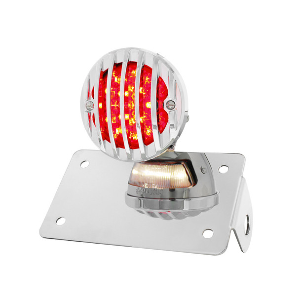 Motorcycle LED "Bobber" Style Horizontal Tail Light With Chrome Grille Bezel-Smoke Lens