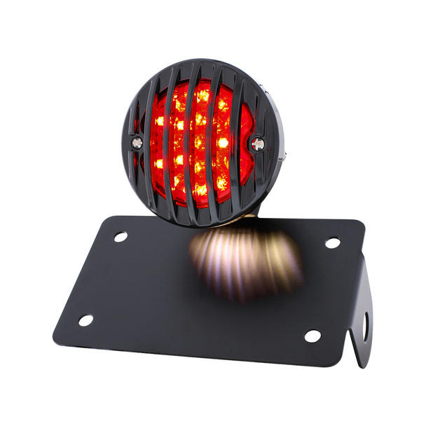 Motorcycle LED "Bobber" Style Horizontal Tail Light With Black Grille Bezel-Smoke Lens
