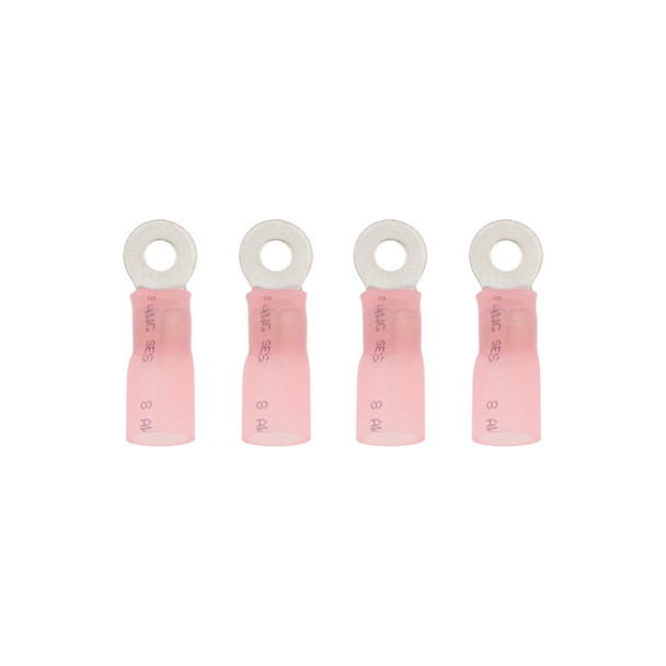 8 AWG #10 Stud CS Heat Shrink Ring Terminal - Pink (4-Pack)