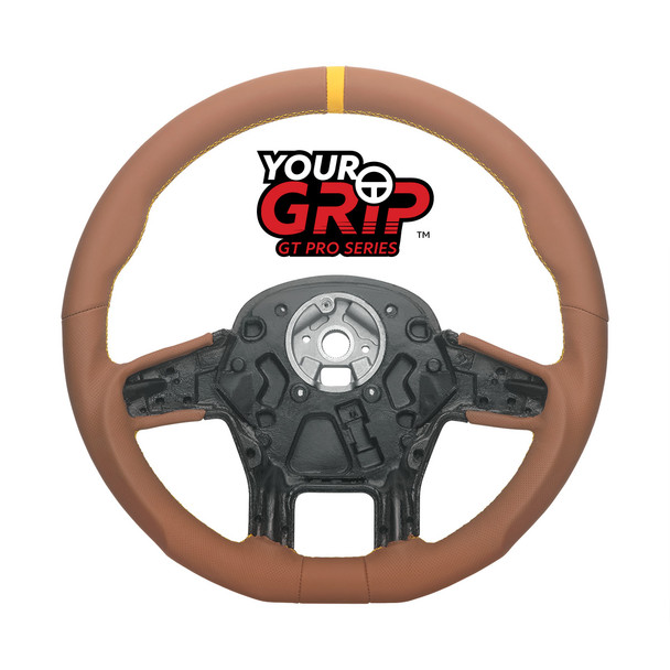 18" YourGrip GT PRO Leather Steering Wheel For 2012-2021 Peterbilt 579 & 2013-2021 Kenworth T680-Brown
