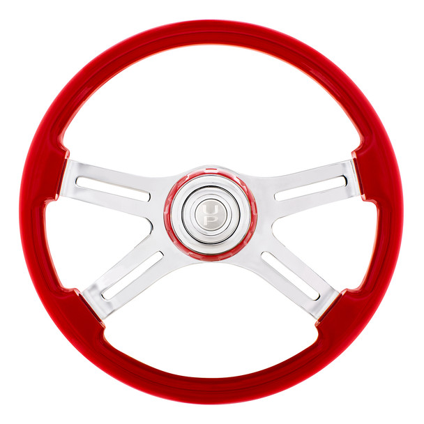 18" 4 Spoke Steering Wheel With Color Matching Horn Bezel - Indigo Red