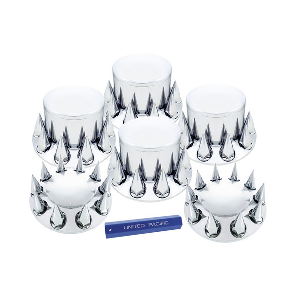 10307-UP DOME AXLE COVER COMBO KIT WITH 33MM SPIKE THREAD-ON NUT COVERS & NUT COVER TOOL - CHROME
