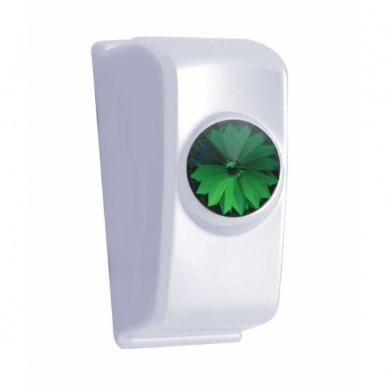 41355-UP CHROME ROCKER SWITCH PLUG WITH GREEN CRYSTAL FOR 2006+ KENWORTH (CARD OF 2)