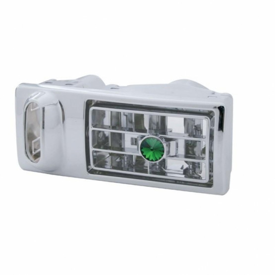 41511-UP CHROME PLASTIC A/C VENT WITH COLOR CRYSTAL FOR 2002-2005 KENWORTH - GREEN CRYSTAL - DRIVER
