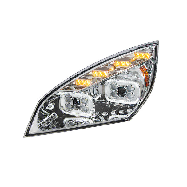 35725-UP CHROME 10 LED PROJECTOR HEADLIGHT WITH LED SEQUENTIAL TURN & DRL FOR 2018-2024 CASCADIA - DRIVER