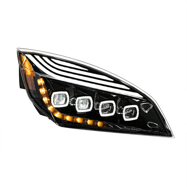 35727-UP BLACK 10 LED PROJECTOR HEADLIGHT WITH LED SEQUENTIAL TURN & DRL FOR 2018-2024 CASCADIA - DRIVER
