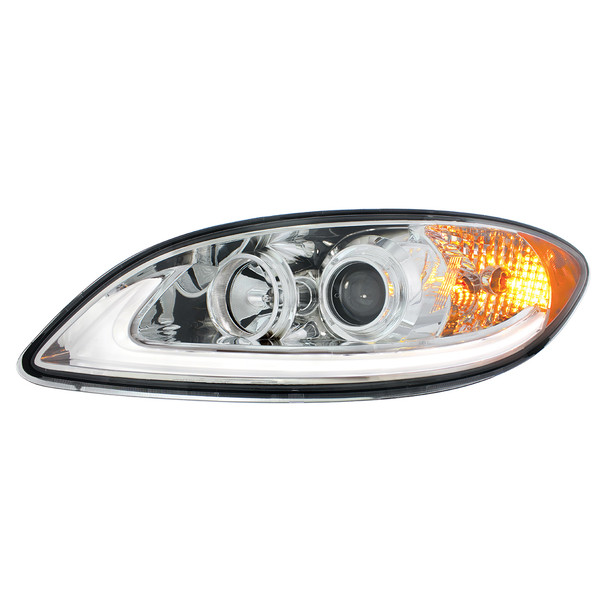 31179-UP CHROME PROJECTION HEADLIGHT WITH LED LIGHT BAR FOR 2006-2017 INTERNATIONAL PROSTAR - DRIVER