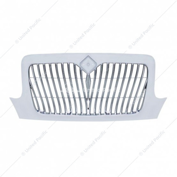 21206-UP CHROME GRILLE WITH CURVED GRILLE BARS FOR 2002-2018 INTERNATIONAL DURASTAR