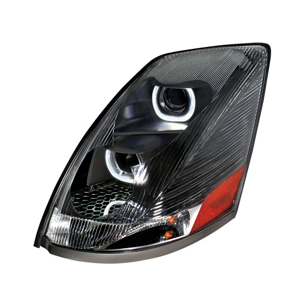 31268-UP BLACKOUT PROJECTION HEADLIGHT WITH WHITE LED LIGHT BAR FOR 2003-2017 VOLVO VN/VNL - DRIVER