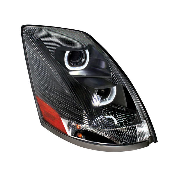 31269-UP BLACKOUT PROJECTION HEADLIGHT WITH WHITE LED LIGHT BAR FOR 2003-2017 VOLVO VN/VNL - PASSENGER