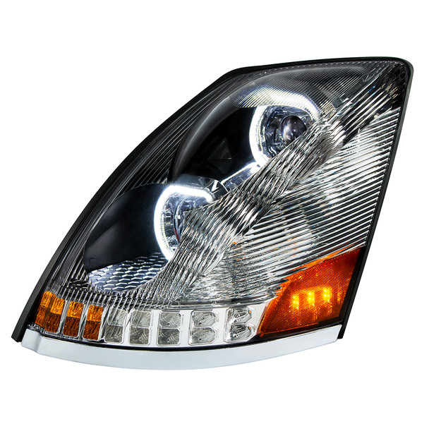 35749-UP CHROME 10 LED HEADLIGHT FOR 2003-2017 VOLVO VN/VNL - DRIVER