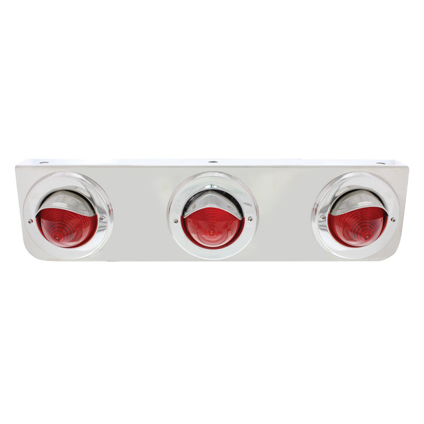 Stainless Steel Bracket With 3 Red Beehive Clearance Lights & Visor Bezels