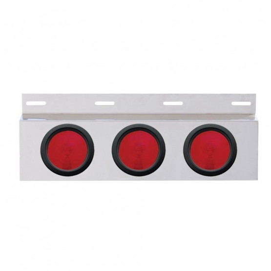 Stainless Top Mud Flap Plate With Three 4" Lights & Grommet - Red Lens (Each)