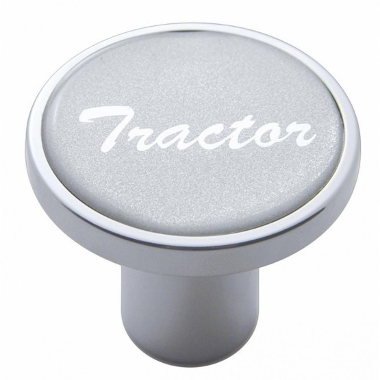 Aluminum Screw-On Air Valve Knob With Glossy Tractor Script Sticker - Silver Sticker