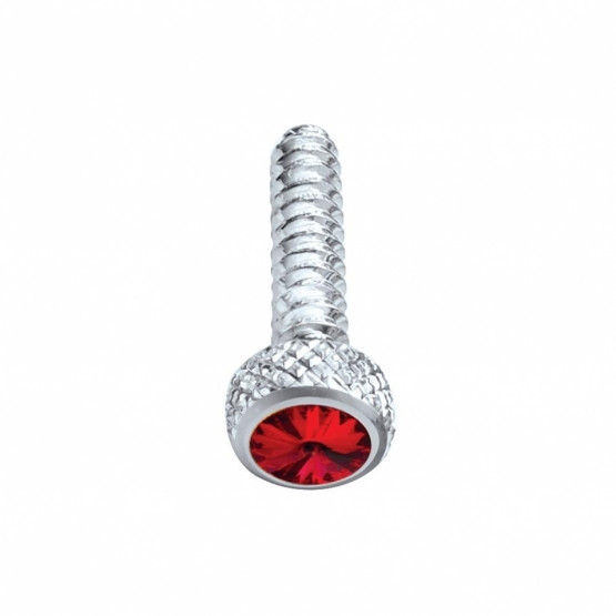 Chrome Short Dash Screw For Freightliner With Red Crystal (2-Pack)