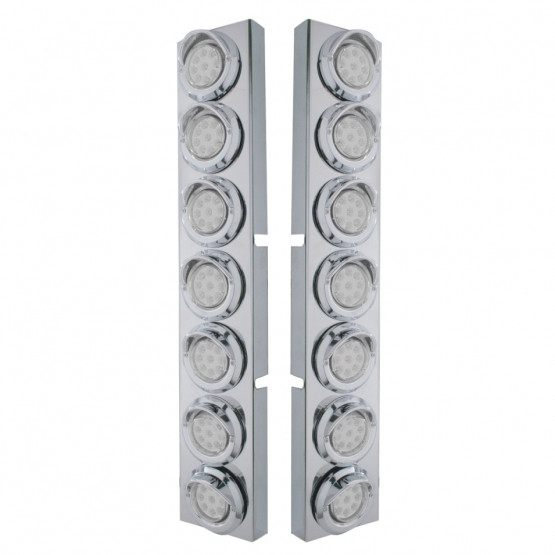 SS Front Air Cleaner Bracket With 14X 9 Amber LED 2" Reflector Lights & Visors For KW Trucks-Clear Lens