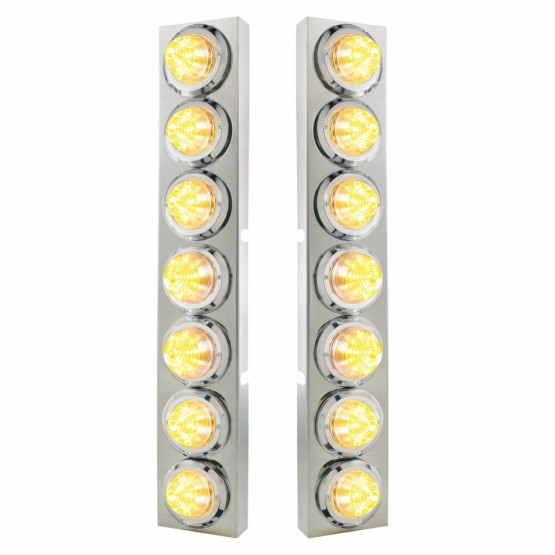 SS Front Air Cleaner Bracket With 14X 9 Amber LED 2" Beehive Lights & Bezels For KW Trucks -Clear Lens