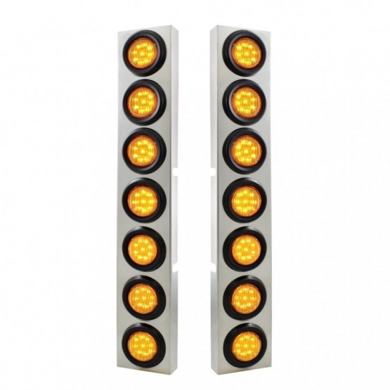 SS Front Air Cleaner Bracket With 14X 9 LED 2" Lights Bezel For KW Trucks -Amber LED & Lens
