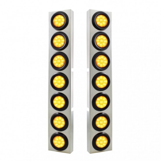 SS Front Air Cleaner Bracket With 14X 9 Amber LED 2" Reflector Lights For KW Trucks -Amber Lens