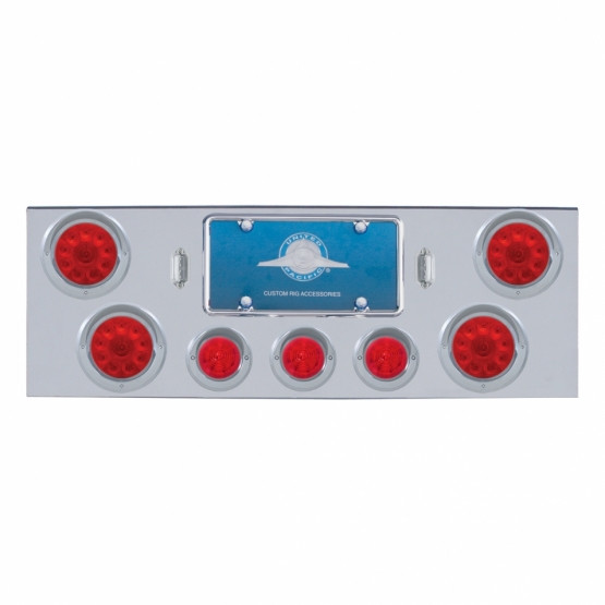 CR Rear Center Panel With 4X 10 LED 4" Lights & 3X 13 LED 2.5" Beehive Lights & Visors-Red LED & Lens