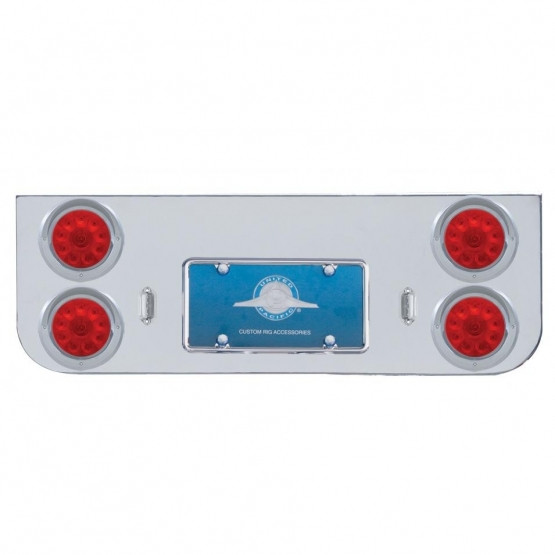 Chrome Rear Center Panel With Four 10 LED 4" Lights & Visors - Red LED/Red Lens